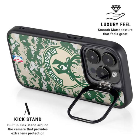 NBA Milwaukee Bucks Camo Digi iPhone 15 Pro Kickstand Case
